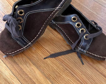 70er Jahre Wildleder braun Oxford Loafers Krepp Sohle 7 funky retro Vintage