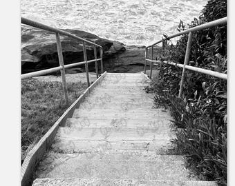 surf beach treppe treppe schwarz weiß (6267BW) Poster Wand Kunst Print Grafik Retro Home Style Room Design Ungerahmt