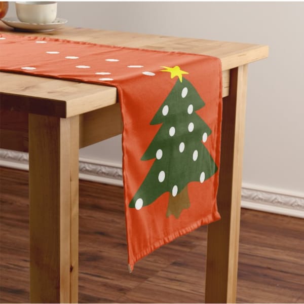 Christmas Tree Holiday Table Runner Retro Vintage Folk Art Style