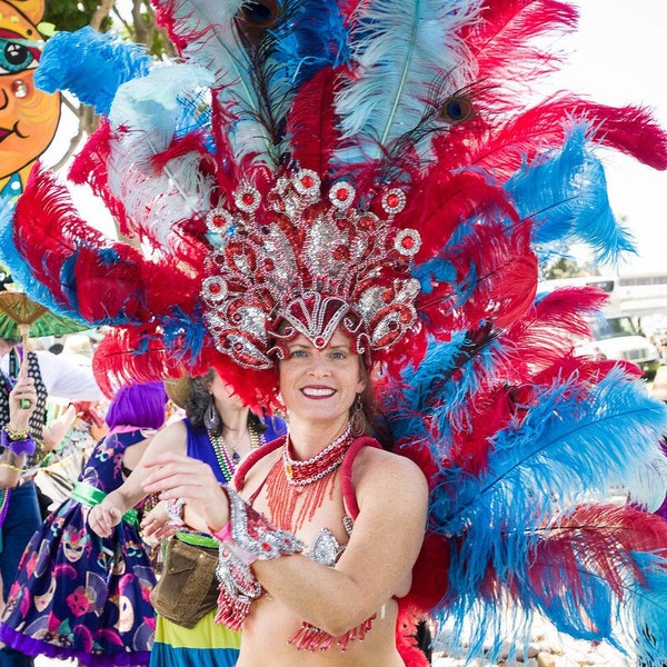 Samba Dance Costume Set Red Silver Teal Blue Fantasia Brazil Brazilian Show Girl Feather Headdress Backpiece & Bikini