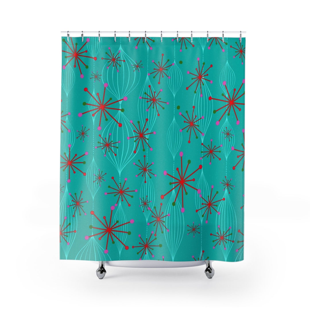 Atomic Starburst Mid Century Modern Bathroom Shower Curtain Etsy