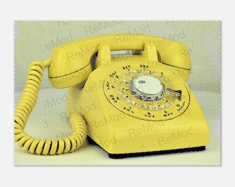 Vintage Telefon mit Wählscheibe POP ART Home Office Schreibtisch Gelb (2146) Poster Wand Kunst Druck Grafik Retro Style Home Room Design, ohne Rahmen, ungerahmt