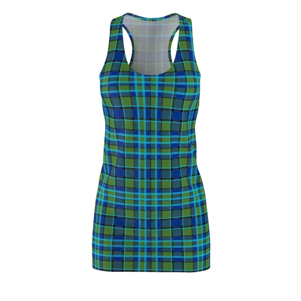 Plaid des années 70 à carreaux vert bleu (VW_Plaide) Robe style années 60 des années 60 Vêtements de mode rétro pour femme Petite Moyenne Grande