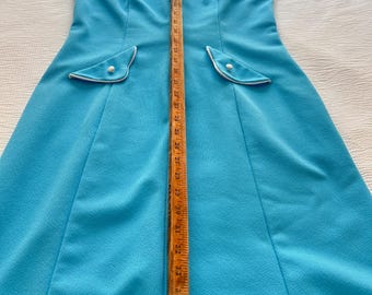 Vintage 60er Jahre Ärmelloses Kleid Small Med Gogo in Blau