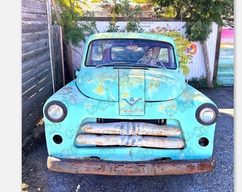 1950 rostiges altes Auto Vintage Auto LKW Teal Blue 50 Foto (6261) Poster Wand Kunst Druck Grafik Retro Home Style Dekor Room Design Ungerahmt