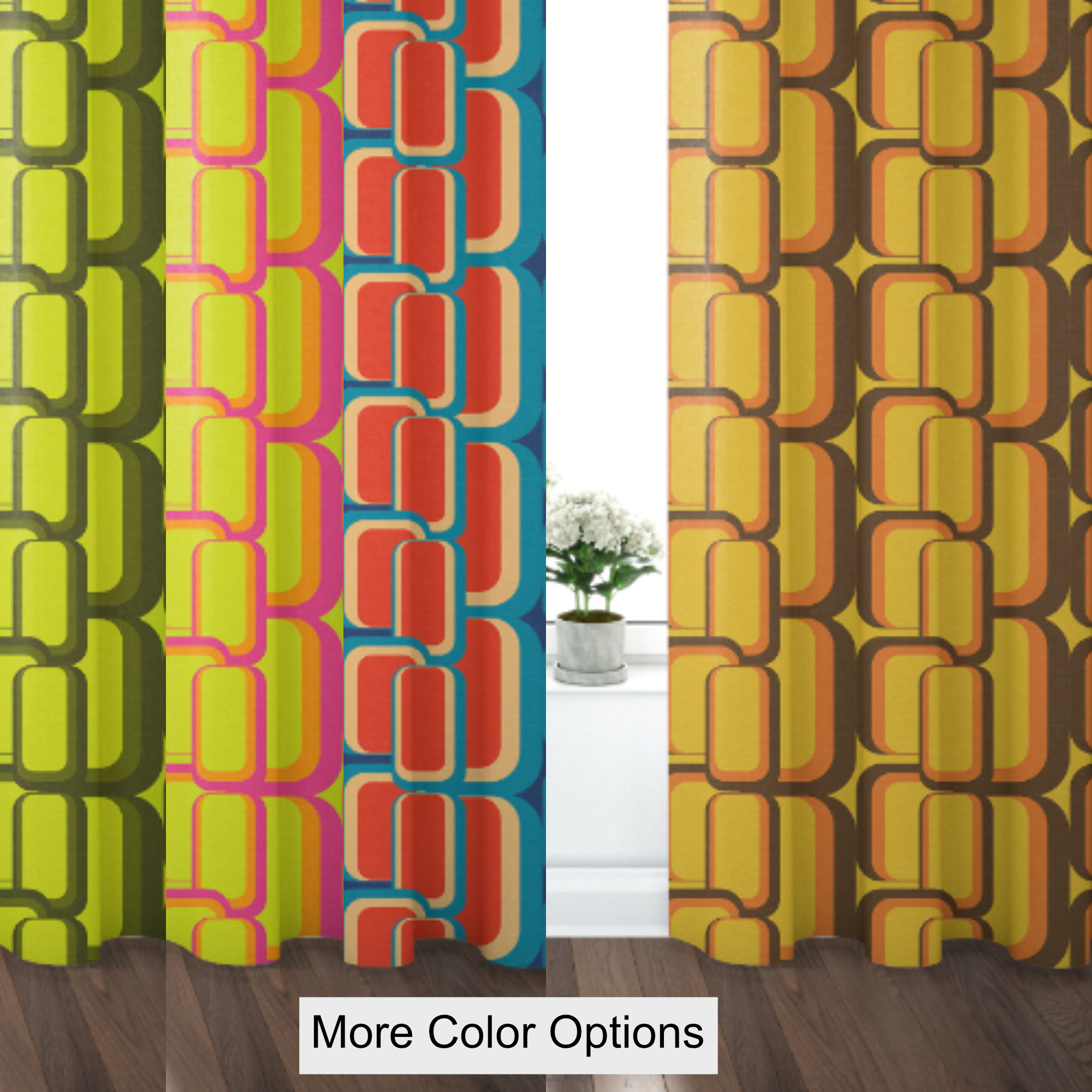 Gordijn Verduisterend of Doorschijnend Paneel Vintage Stijl Retro 60s 70s Modern Geometrisch Geel Bruin Roze Rood 70s6