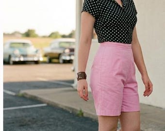 Short long rose en coton pour femme, style années 50, taille 8 (Rockabilly VLV Pool Party).