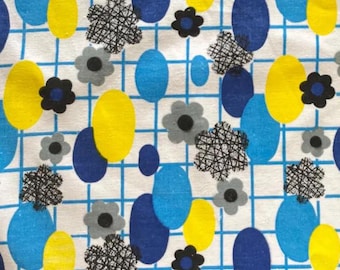 Linien und Punkte Vintage 60er 70er Jahre Baumwollstoff Retro Flower Power Blau Gelb Unbenutzt Polster Deko Kleidung
