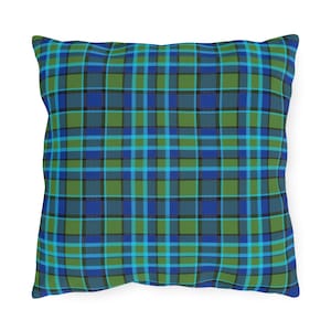Outdoor Pillow 14 16 18 20 Mid Century Modern Danish Retro Vintage Style Plaid Blue Green Square Rectangular