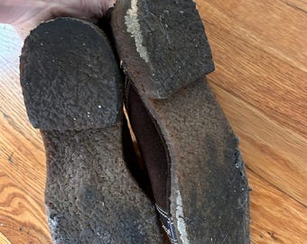 70s suede leather brown oxford loafers crepe sole 7 funky retro vintage