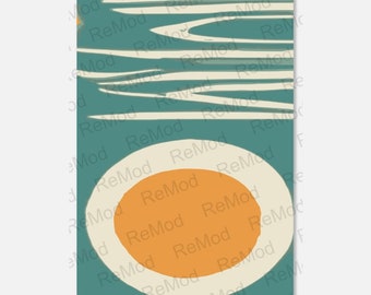 Mid Century Modern UNGERAHMT Retro Dekor Plakat Wand Kunst Blau Orange (102)