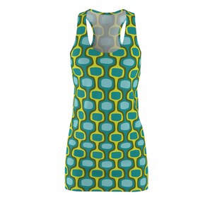 Geometric Mod Swirl Teal blue green chartreuse mint (MM6) 1960s 60s Style Dress Retro Fashion Clothing for Women Small Medium Large