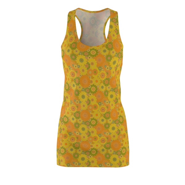 Flower power estompé floral vert marron orange (années 60) robe style années 60 60 vêtements de mode rétro pour femme petite moyenne grande