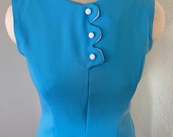 Vintage 60s mod blue sleeveless dress Small Med gogo mid century modern