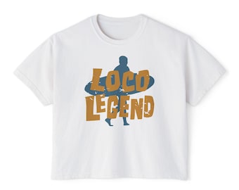 Blue logo Loco Legend surf silhouette Tee | Boxy women's t-shirt