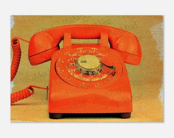Vintage Telefon mit Wählscheibe POP ART Home Office Schreibtisch Orange (2145) Poster Wand Kunst Druck Grafik Retro Style Home Room Design, ohne Rahmen, ohne Rahmen