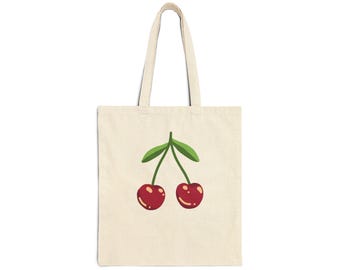 Cherry Print Cotton Canvas Tote Bag – Eco-Friendly Reusable Shopper
