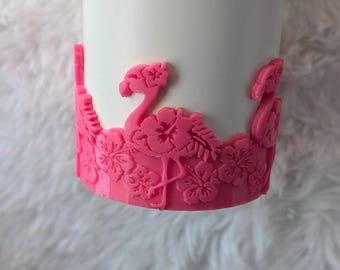 Flamingo Hibiscus Boot Hot Pink for Stanley Tumbler Accessories for Lid Topper Decor Cup Protective Sleeve,  Summer Floral Tropical Resort