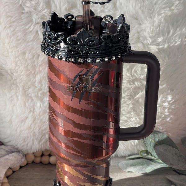 Rhinestone Crown Straw Cap, Lid Bangle OR Boot for Stanley Tumbler Accessories for Lid Topper Decor Cup Bling Princess Queen, Fluer de Lis