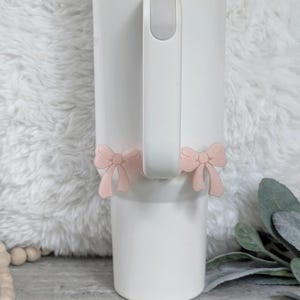 Light Pink Bow Tumbler handle cuff clip charm for Stanley Tumbler Accessories for Handle Decor Cup Charms, Ribbon Coquette Bows, Glow
