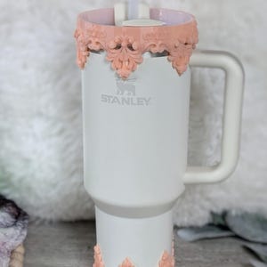 Regal Peach Floral Lace Bangle OR Boot for Stanley Tumbler Accessories for Lid Topper Decor Cup Protective Sleeve, Flower Fancy Royal Rococo