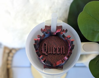 Queen Flame Crown Stanley Lid Topper, Black Red Color Changing Effect, 3D printed Crown topper, Personalized Stanley Accessory, Gift for her