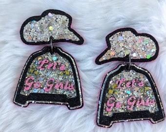 Nashville party earrings 3D printed Western Cowgirl chunky earrings Nash bash Disco cowgirl glitter dangle Bachelorette black pink earrings