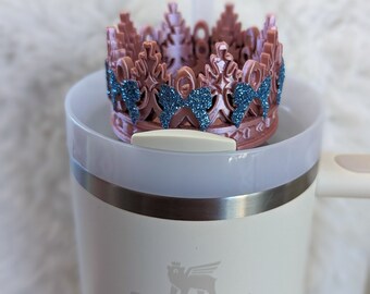 Baby Pink Crown with Bows Stanley topper, for Stanley Tumbler, Personalized Stanley Topper, 3D printed topper, Gift for her, Queen Princess