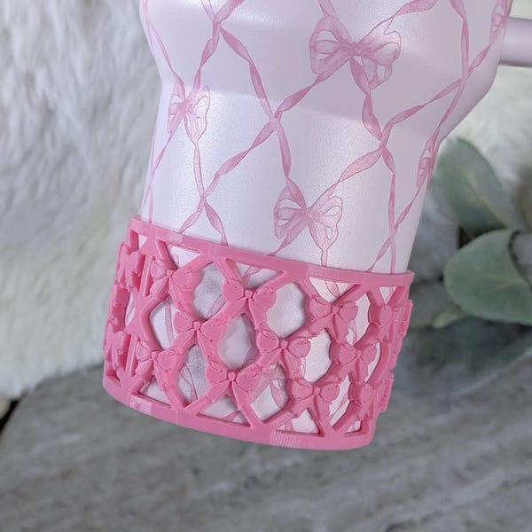 Pink Lattice Ribbon Bow Tumbler Boot for Stanley Tumbler Protective Boot Sleeve 3D Printed Lace Toile LSF Peppermint Fancy Chantilly