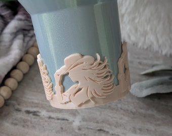 Cowgirl and Hat Tumbler Boot for Stanley, Tumbler Sleeve, 3D Printed, Protective Boot, Western Cowgirl Country Cowgirl Hat Hair