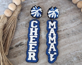 Cheer Mama Earrings, Cheer Coach for Game Day School Team Spirit Dangles, Custom Made to Order Personalized Gift Statement Jewelry Gift