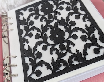 Decorative Dashboard Planner Black White Flower Scroll Design Cutout Floral Decor for Planner Minimalist Black Insert for A6 A5 3D Printed