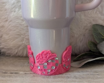 Hot Pink Disco Cowgirl Tumbler Boot for Stanley, Tumbler Sleeve, 3D Printed, Protective Boot, Western Cowgirl Country, Leopard print Glitter