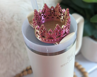 Crown with Bows Stanley topper, Pink Gold Green Silk Crown Stanley Tumbler, Custom Stanley, 3D printed topper, Gift for her, Queen Princess