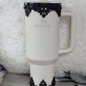 Regal Black Floral Lace Bangle OR Boot for Stanley Tumbler Accessories for Lid Topper Decor Cup Protective Sleeve, Flower Fancy Royal Rococo