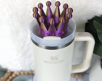 Monogram Crown Stanley Topper, Purple Gold Color Changing Effect, 3D printed Crown topper, Personalized Stanley Accessory, Queen Tiara