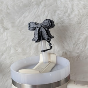 Black Coquette Ribbon Bow Straw Cap Cover for Stanley Tumbler Accessories for Straw Topper Decor Cup 10mm Straw Buddy