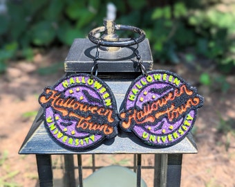 Retro HalloweenTown Earrings, 90's Style Dangles, Halloween Costume Party Jewelry, HalloweenTown University drop Anniversary earrings, Bats