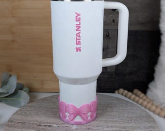 Pink Ribbon Bow Tumbler Boot Stanley Bow Sleeve for Tumbler Boot Sleeve, 3D Printed, Coquette, Protective Boot 30oz 40oz Stanley 32oz Owala