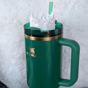 Fancy Crown Lid tag plate for Stanley Tumbler Topper, Stanley Accessory, 3D printed Crown topper, White Pearl Queen Crown Princess