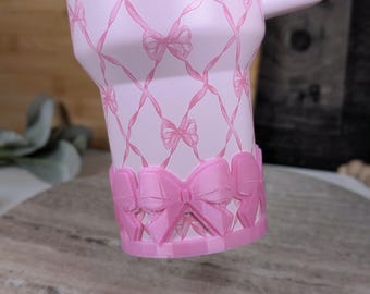 Pink Ribbon Bow Tumbler Boot Stanley Bow Sleeve for Tumbler Boot Sleeve, 3D Printed, Coquette, Protective Boot 30oz 40oz Stanley 32oz Owala