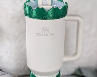 Shamrock Four Leaf Clover Tumbler Bangle Cuff Straw Cap Boot Stanley Emerald Sleeve for Tumbler 3D Printed Protective boot for Stanley Cup