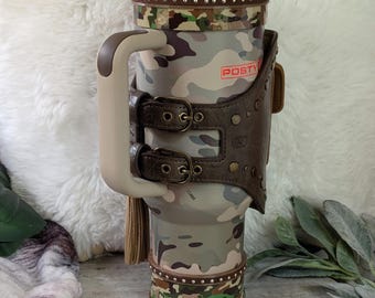 Studded Camo Tumbler Boot or Bangle Hand Painted for Stanley Tumbler Sleeve 3D Printed Protective Boot, Western Cowgirl Country Concho Posty