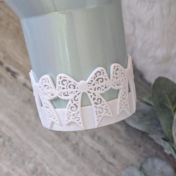 White Swirl Lace Ribbon Bow Tumbler Boot 30 40oz Stanley Sleeve for Tumbler Protective Boot Sleeve 3D Printed Coquette Toile Winter Ice LSF