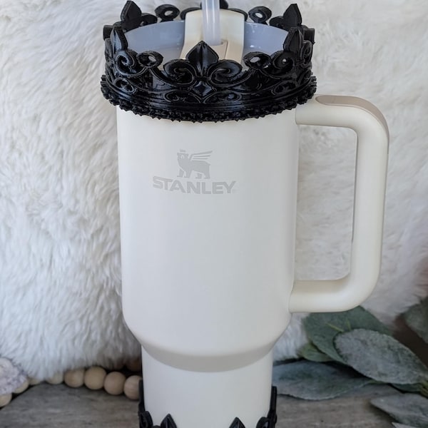 Fancy Crown Straw Cap, Lid Bangle OR Boot for Stanley Tumbler Accessories for Lid Topper Decor Bling for Cup Princess Queen, Fluer de Lis
