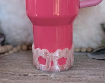 Translucent Coquette Ribbon Bow Tumbler Boot, 40oz Stanley, Bow Sleeve for Boot, 3D Printed, Protective Boot for Tumbler bottom Accessories