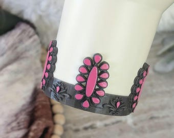 Pink Hand Painted Squash Blossom Tumbler Boot for Stanley Tumbler Sleeve 3D Printed Protective Boot Western Cowgirl Country, Concho Jewelry