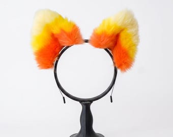 Handmade Animal Costume Ears, Kitten Ears Headband, Rainbow Faux Fur Ears, Cat and Wolf Gear, Anime Prop, Fox Ears, Fursuit Partial