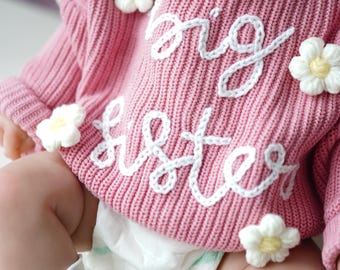 Embroidered  Big sister sweater, Pullover for Kids, Personalized Toddler Birthday gift , Baby Name Knit Toddler Custom Sweater, new sister