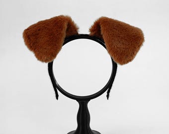 Realistic Floppy Dog Ears, Handmade Brown Faux Fur ears, Therian Fursuit Partial, Spaniel Breed Cosplay, Kawaii cosplay gear, Kemonomimi